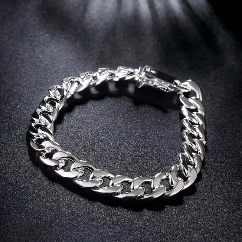 Hot Classic 10MM Square Chain 925 Sterling Silver Bracelet Necklace Jewelry Set For Men 20/22/24 Inch Fashion Party Holiday Gift
