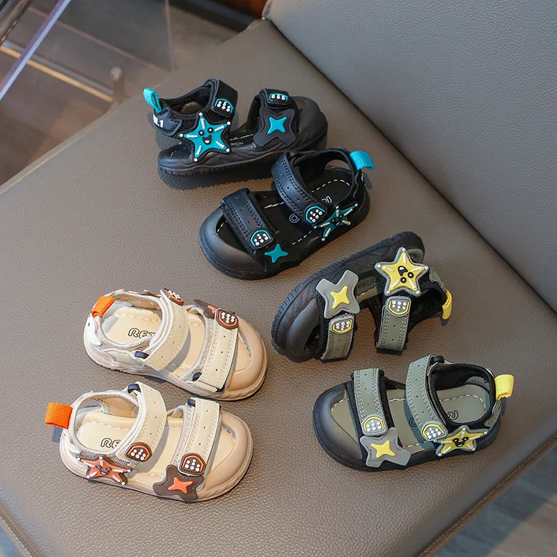 Children Summer Beach Sandals 2026 Super Cool Boys Artifical Leather Breathable Comfortable Flat Sandals Baby Soft Shoes H03272