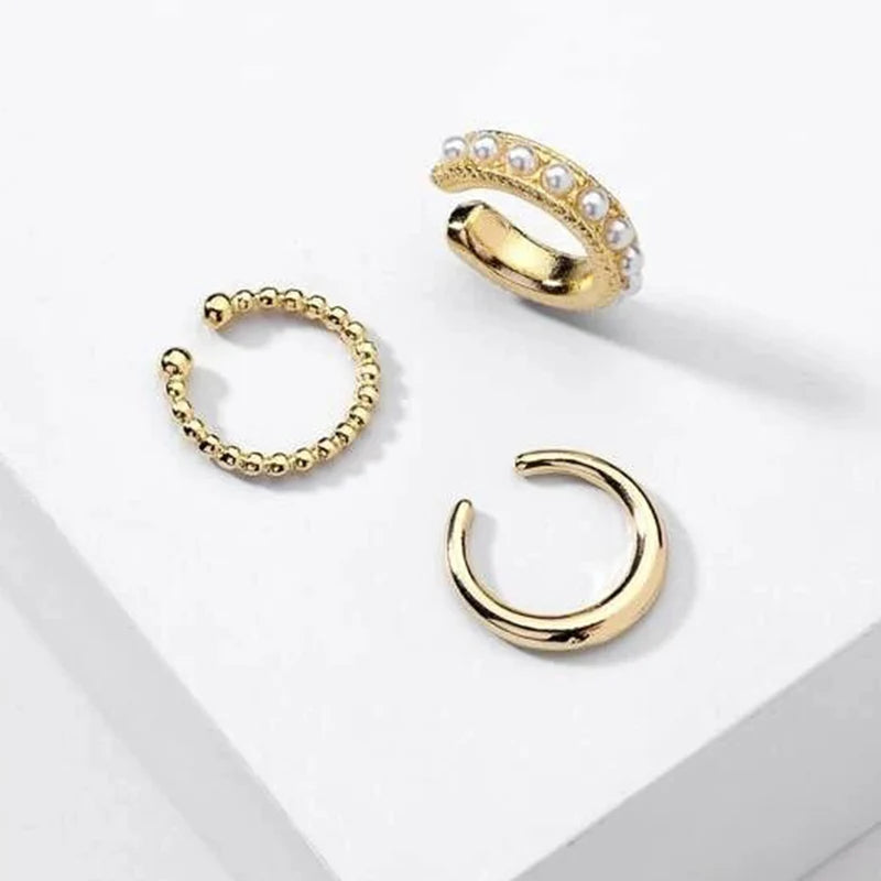 3 PCS Small Pearl Clip-On Earrings Shiny CZ Stone Classic Silver Gold-color Simple Style Daily Wear Party Jewelry For Woman