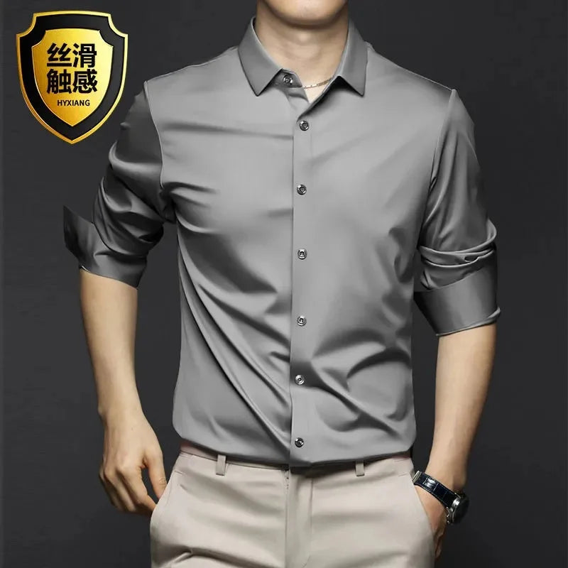 New Stretch Anti-Wrinkle Cotton Men's Shirts Short Sleeve Dress Shirts For Men Slim Fit comfort Social Business Blouse Gray 5XL