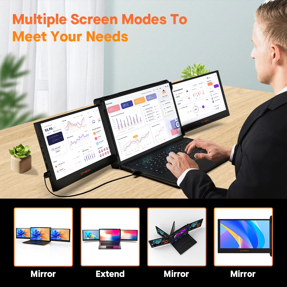 GTMEDIA MATE X 11.6 Inch Portable Monitor 1920*1080 IPS HD Triple Dual Extender Screen Full View Fold For 13.0-17.3 Inch Laptops