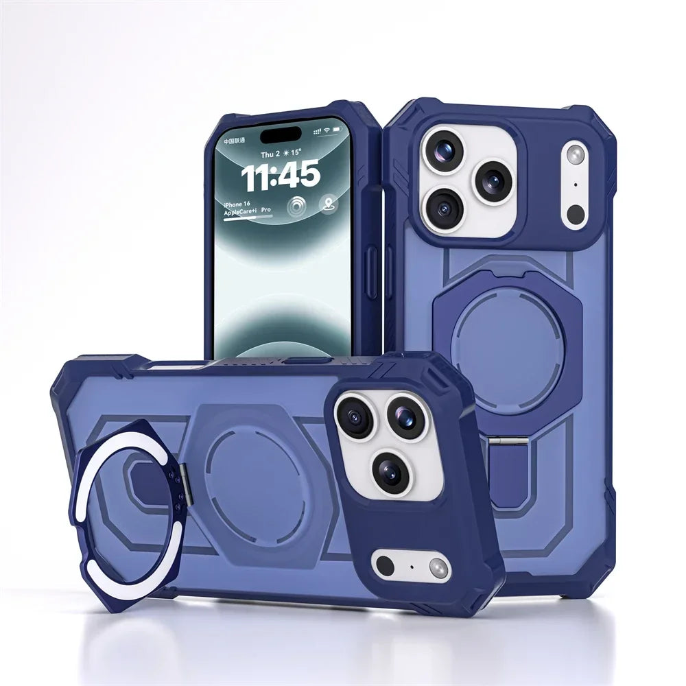 Armor Design 360° Rotatable Strong Magnetic Bracket Case For IPhone 17 Pro Max 16 TPU+PC Shockproof Buffer Rugged Protect Cover
