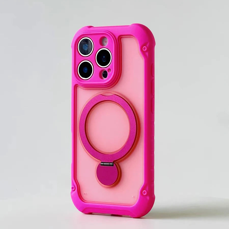 for Magsafe 360° Rotation Metal Stand Phone Case for iPhone 17 12 13 14 15 16 Pro Max 17Pro Airbag Shockproof Matte Pc Cover