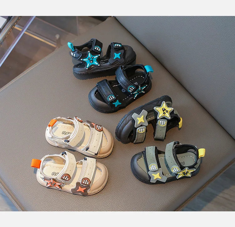 Children Summer Beach Sandals 2026 Super Cool Boys Artifical Leather Breathable Comfortable Flat Sandals Baby Soft Shoes H03272