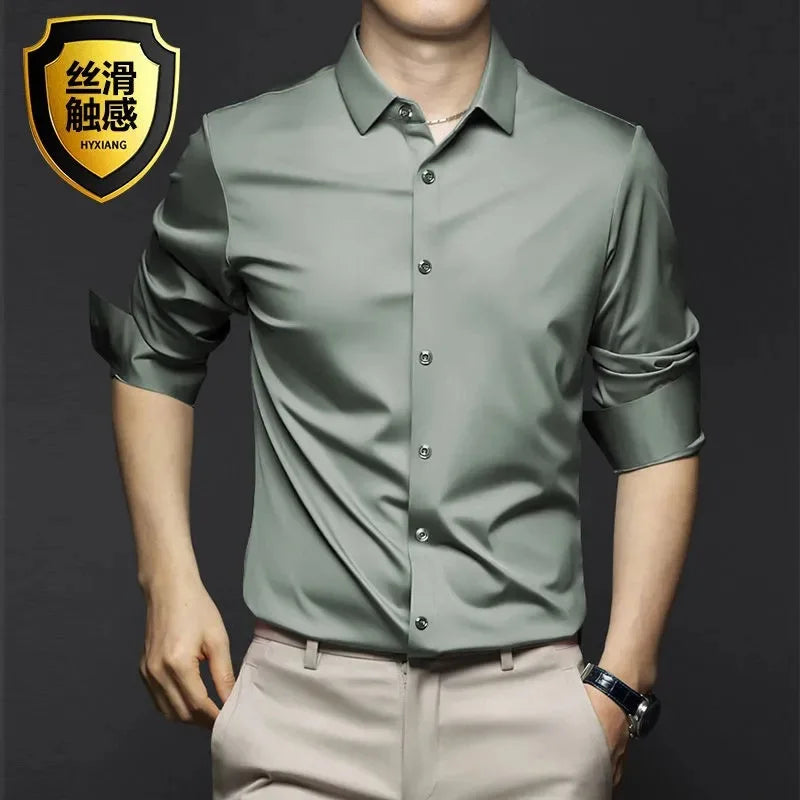 New Stretch Anti-Wrinkle Cotton Men's Shirts Short Sleeve Dress Shirts For Men Slim Fit comfort Social Business Blouse Gray 5XL