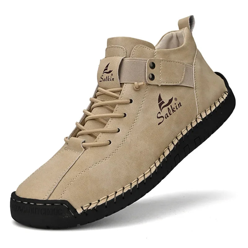 Winter New Men's Low-top Ankle Boots High Quality Hand-stitched Hook&loop Leather Casual Sneakers Classic Man Shoes Plus Size 48