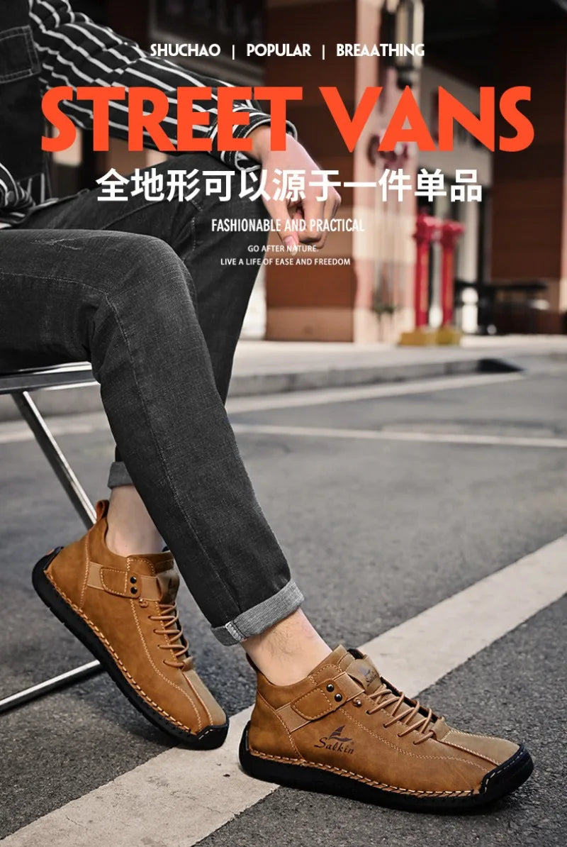 Winter New Men's Low-top Ankle Boots High Quality Hand-stitched Hook&loop Leather Casual Sneakers Classic Man Shoes Plus Size 48