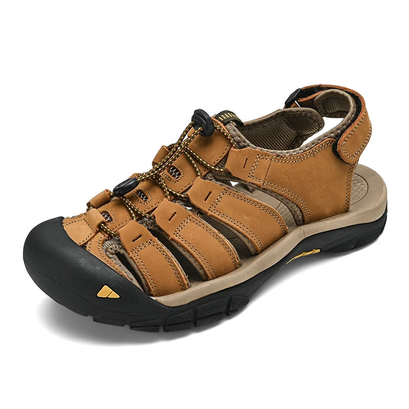 New Summer Genuine Leather Men Sandals Fashion Design Breathable Casual Shoes Men Soft Bottom Large Size Outdoor Beach Sandals