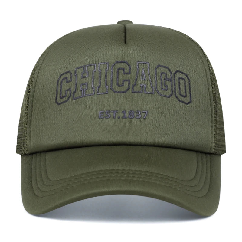 Summer Men Mesh Baseball Cap Outdoor Sport Chicago Letter Snapback Hat For Women Unisex Breathable Caps Hip Hop Trucker Hats