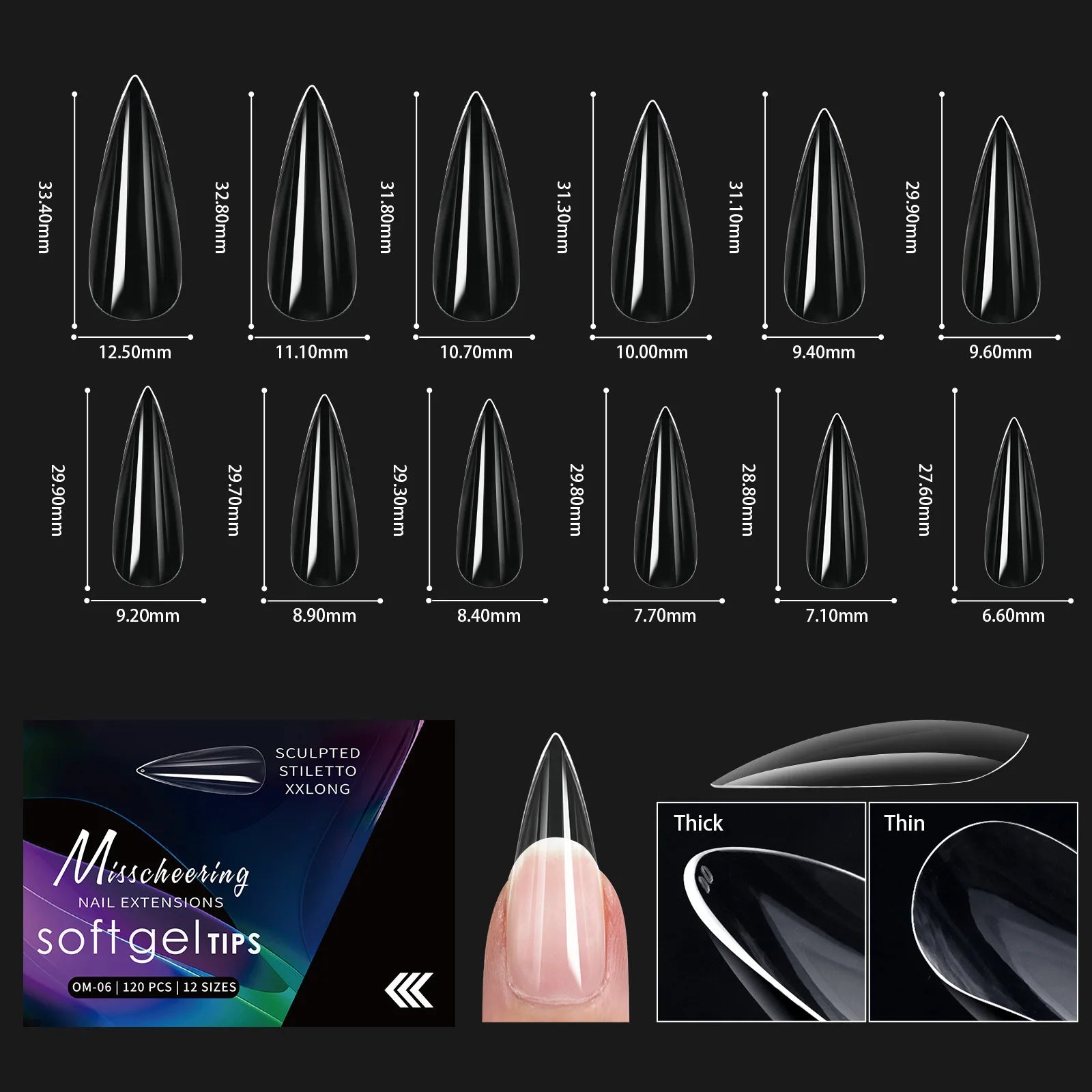 120/140pcs Almond Stiletto False Nail Tips Clear Soft Fake Nails Extension For Home DIY Nail Salon Manicure Press On Nails