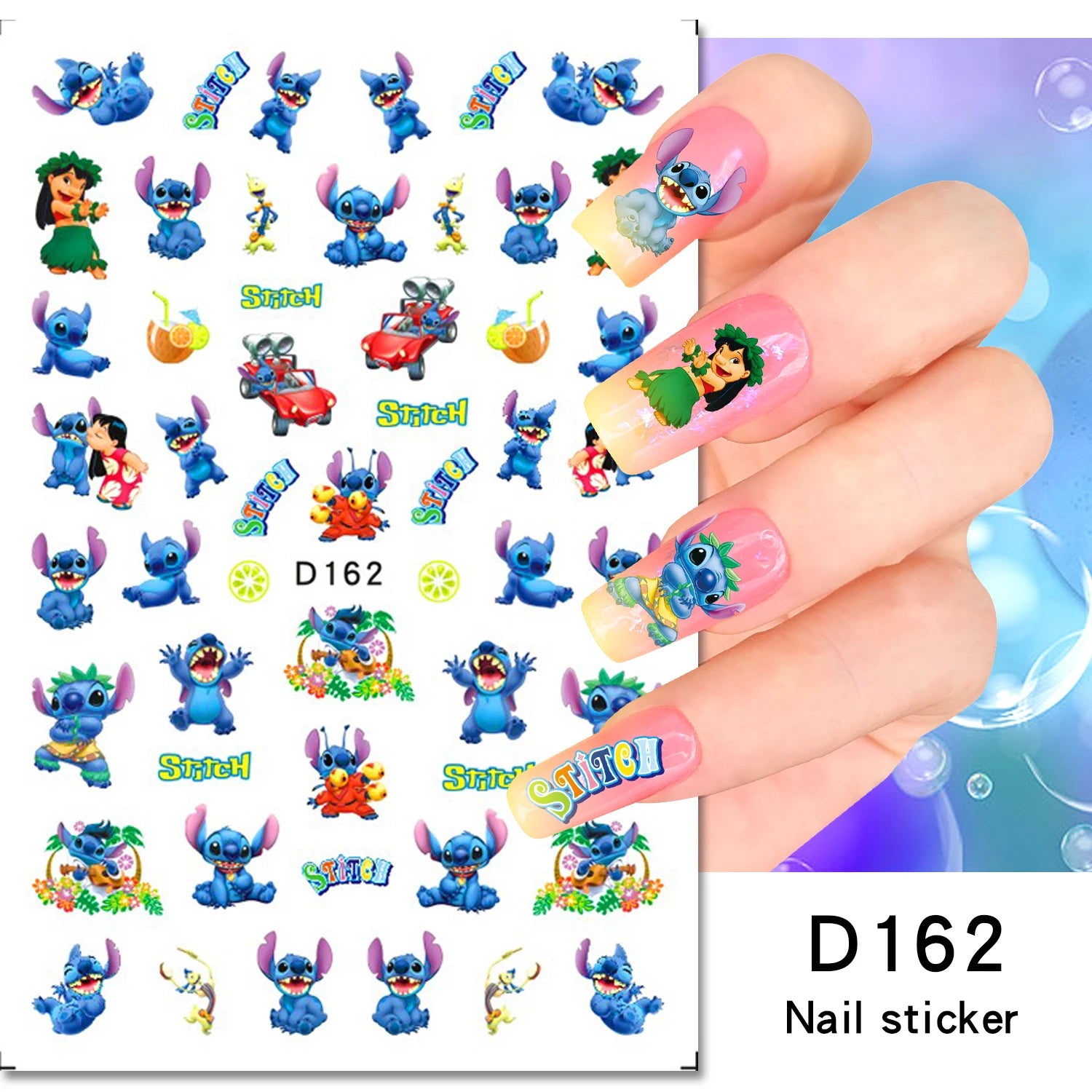 Disney Cartoon Adhesive Nail Stickers Nail Decorative Decals Nail Sliders Stitch Mickey 3D Stickers Press on Nails