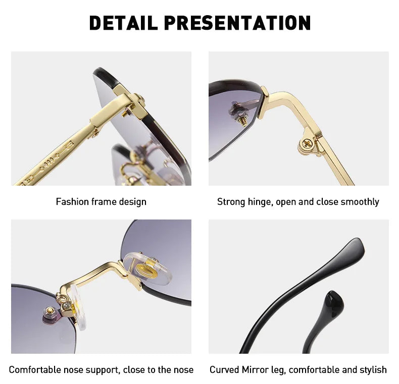 SHAUNA Gothic Rimless Sunglasses Retro Punk Gradient Shades UV400