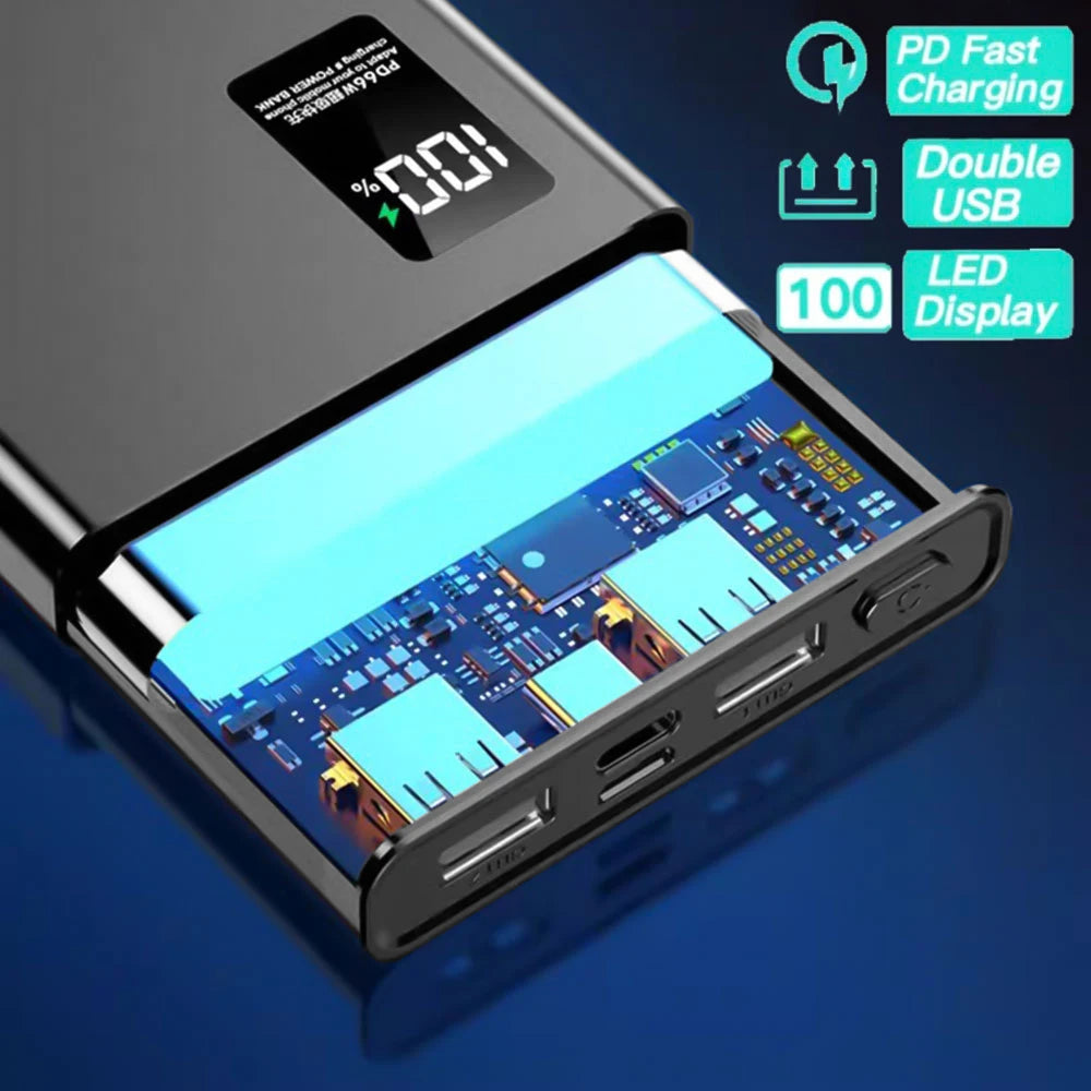 66W Super Fast Charging Power Bank 20000mAh Portable Li-Polymer Battery Dual USB PD 20W Fast Charger for Mobile Phone Black
