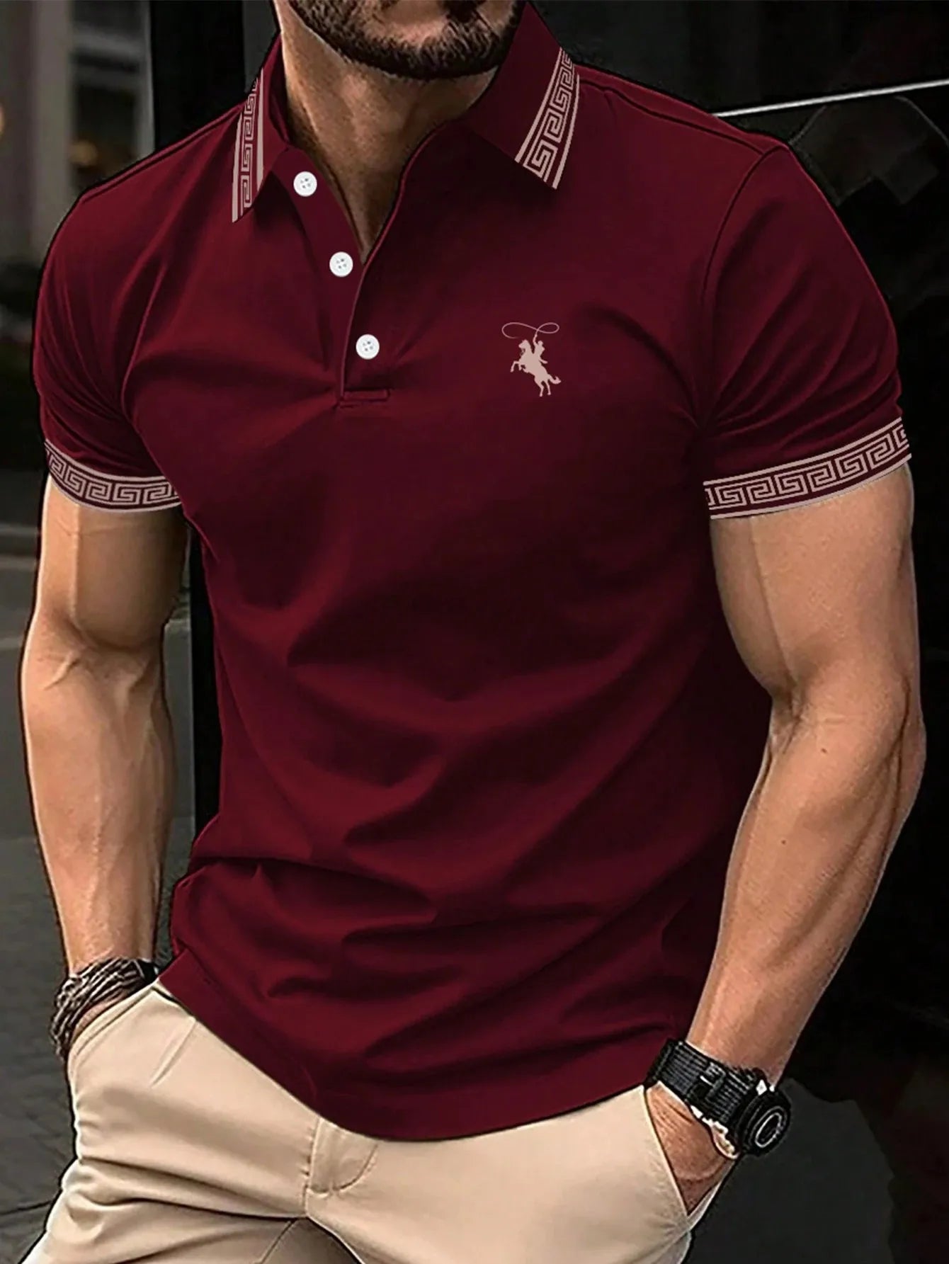 The new men's short-sleeved POLO shirt for summer 2025 features a casual fashionable and comfortable 3D striped pattern print