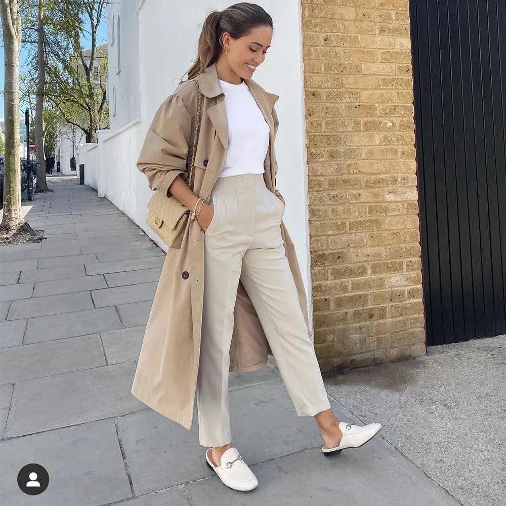 DUOPERI Women Fashion Solid Basic High Waist Trousers Chic Female Office Lady Casual Business Workwear Long Pant