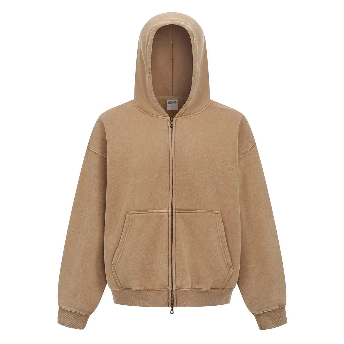New Autumn and Winter Cashmere Zip Up Jacket Streetwear Casual Oversized Acid Washed Wax Printed Hooded Fleece Zipper Hoodie