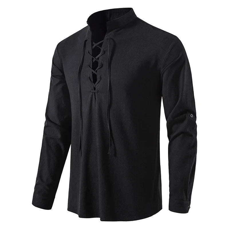 New Men's Casual Blouse Cotton Linen Shirt Tops Long Sleeve Tee Shirt Spring Autumn Slanted Placket Vintage Yoga Shirts
