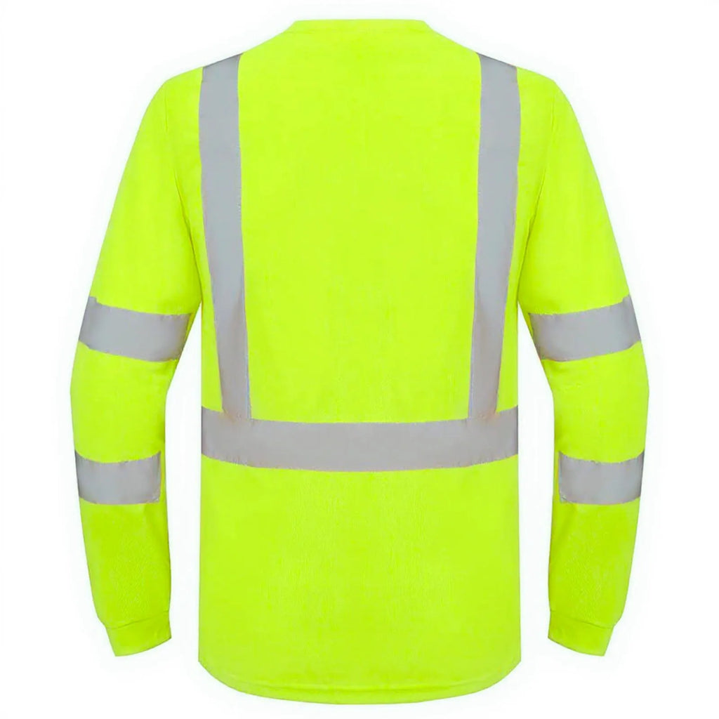 High Visibility Long Sleeve Round Neck T-shirt Reflective Workwear For Engineering Wharf Moisture Wicking Casual Men Top