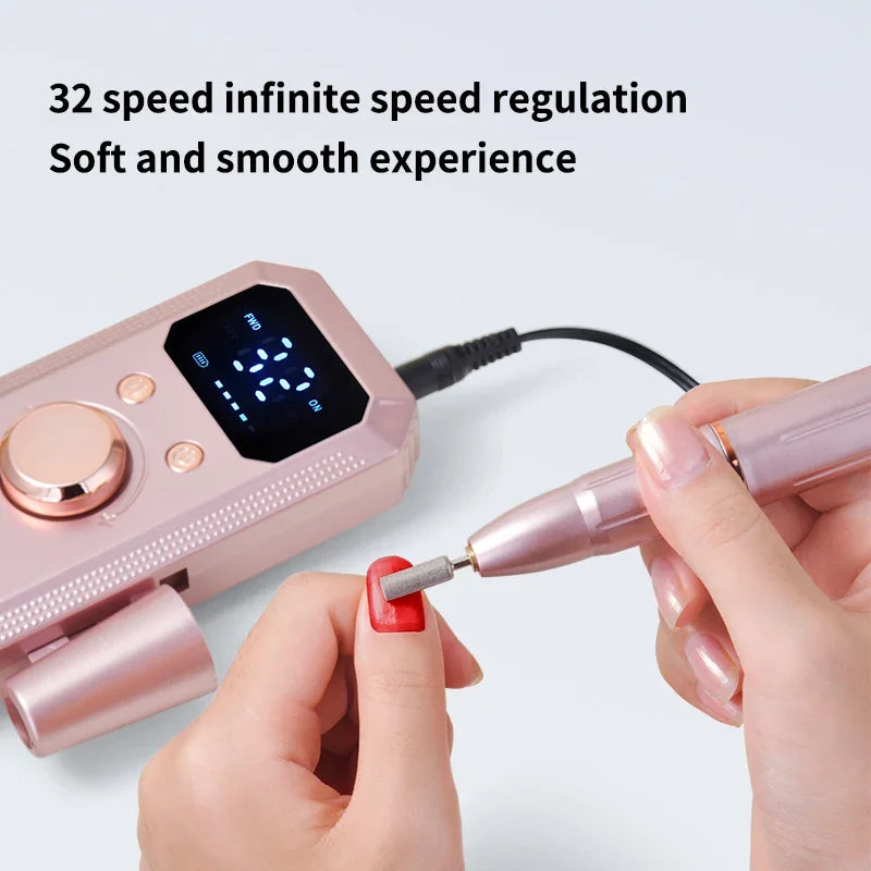 32-Speed Electric Nail Drill Machine with Digital Display & Reversible Rotation for Manicure/Pedicure, Professional Rose Gold Na