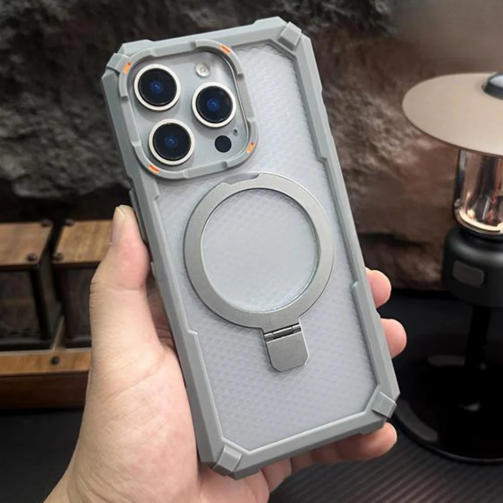 Rugged Shockproof Metal Magnetic Case For iPhone 17 Air 16 15 14 13 12 Pro Max Plus Holder With Camera Glass Ring Armor Cover