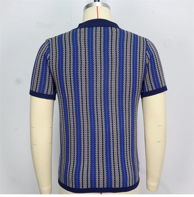 High End Jacquard Striped Polo Shirts For Men Short Sleeve Elastic Summer Quality Viscose Knitted Smart Casual Camisas De Hombre