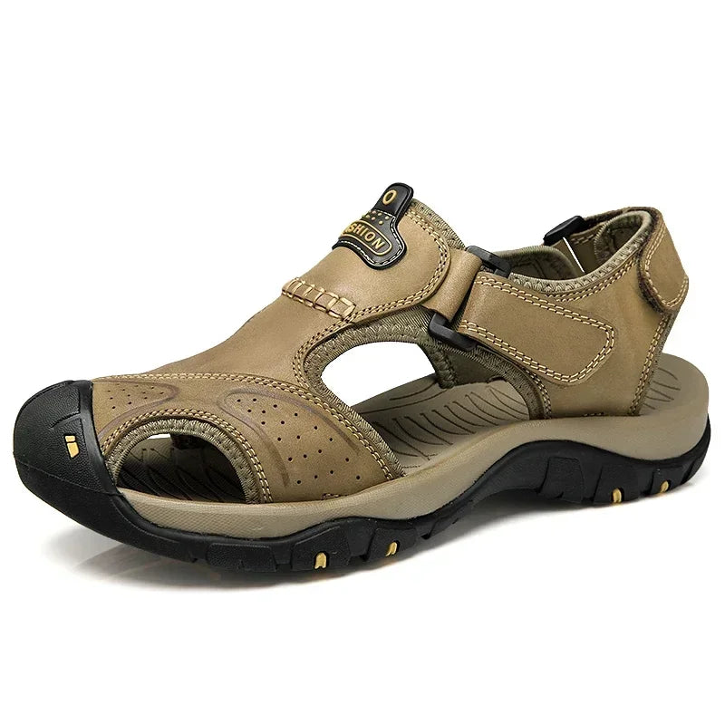 Summer Sandals Leather Outdoor Men Beach Shoes Luxury Breathable Casual Sandal Man Wading Shoes Non-slip Wide lining Slippers