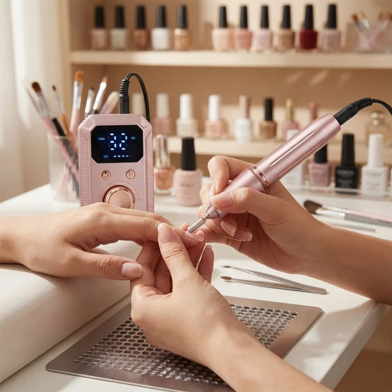 32-Speed Electric Nail Drill Machine with Digital Display & Reversible Rotation for Manicure/Pedicure, Professional Rose Gold Na