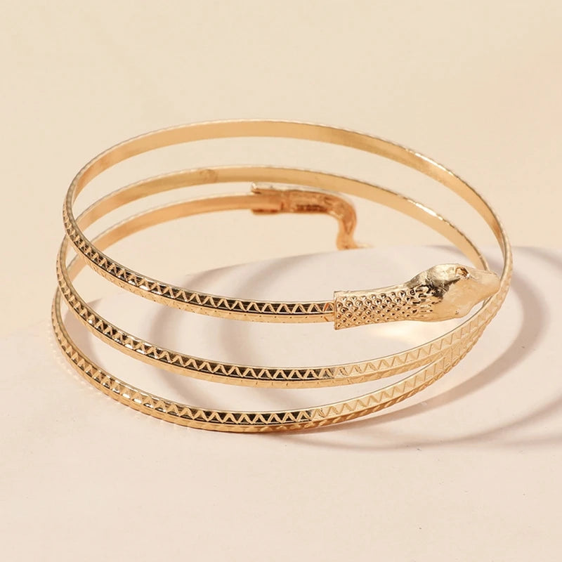 Alloy Spiral Armband Swirl Upper Arm Cuff Armlet Bangle Bracelet Egyptian Costume Accessory for Women Gold Silver Color