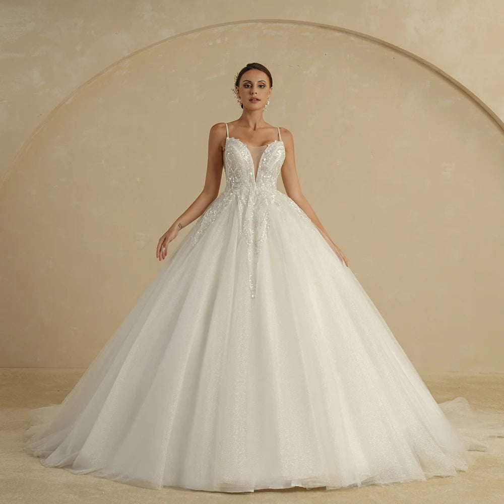 BEPEITHY Customized Luxury Strapless A Line Glitter Wedding Dresses Off The Shoulder Women Ivory Bling-Bling Bride Bridal Gown