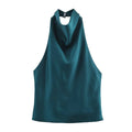 Zevity 2025 Women Chic Solid Color Sleeveless Soft Touch Halter Camis Tank Lady Backless Summer Beach Shirt Blouse Tops LS9365