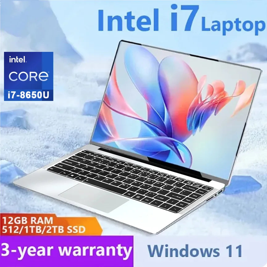 2025 Brand New Intel Core i7 8650U Laptop Windows 11 Notebook 12GB RAM 1TB 2TB SSD Office Study Laptops Notebook Computers PC