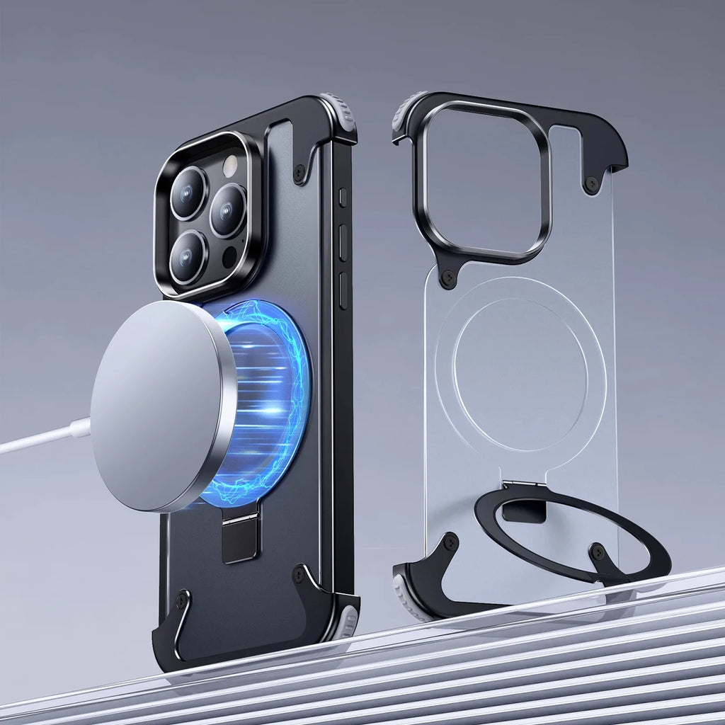Eary for iPhone 13 Pro Phone Case with Magsafe Ring Kickstand Frameless Minimalist Bumper Shockproof Protector Phone Cover Shell
