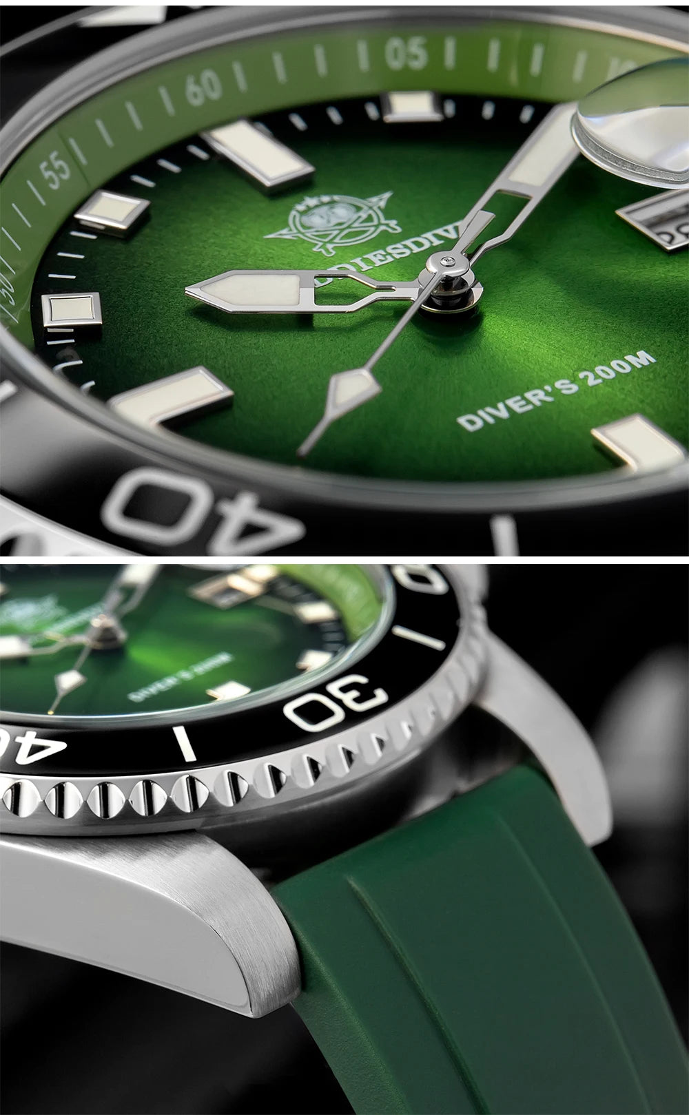 ADDIESDIVE NEW Diver Watch For Men Top Brand Waterproof Luminous Quartz Wristwatch Green/Red/Orange Dial Stainless Steel Watches