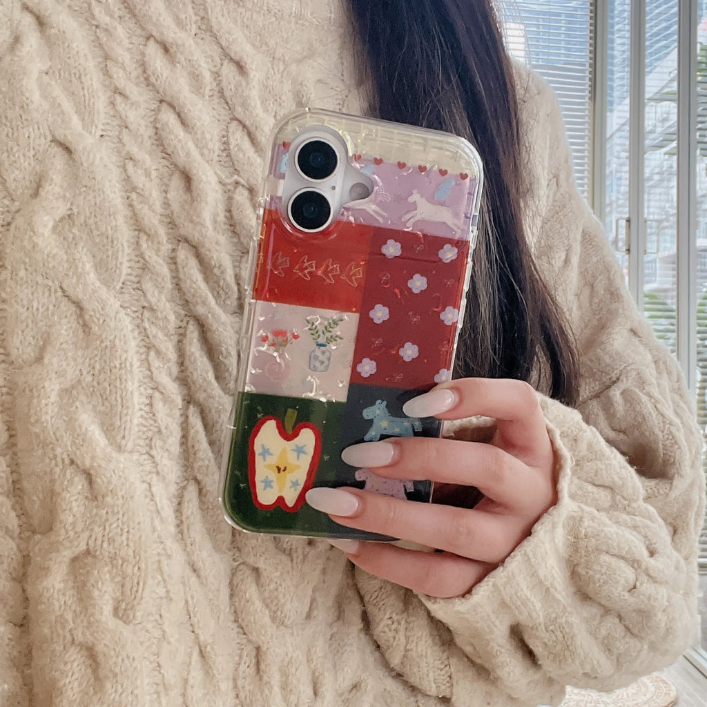 Playful Patchwork Cute Cartoon Motifs Colorful Collage Design Phone Case for iPhone 17 16 15 14 13 Pro Max Back Phone Cover Capa