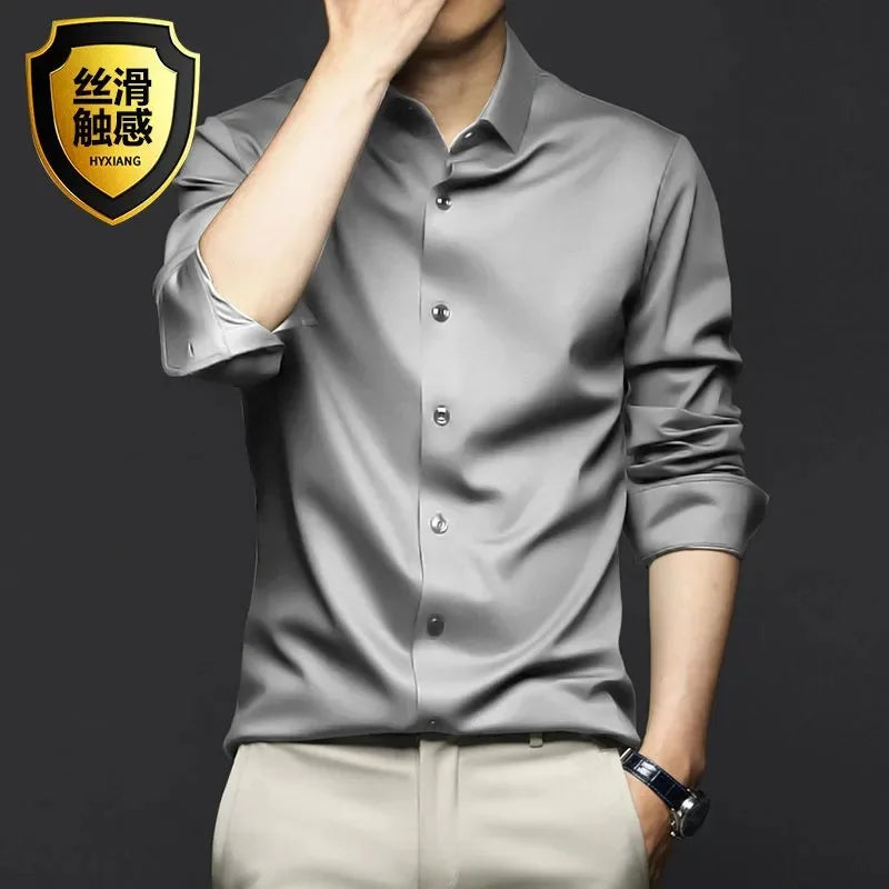 New Stretch Anti-Wrinkle Cotton Men's Shirts Short Sleeve Dress Shirts For Men Slim Fit comfort Social Business Blouse Gray 5XL