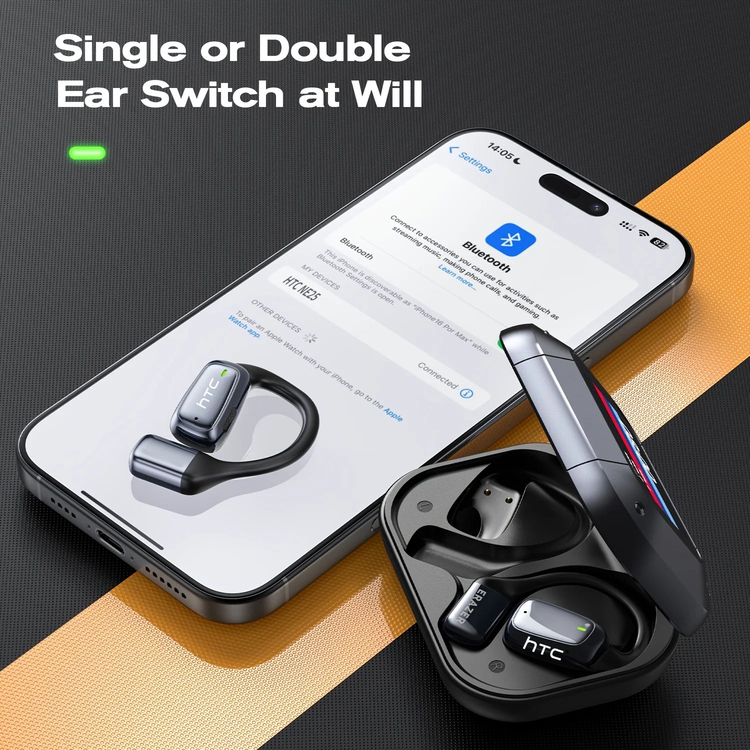 Headphones Bluetooth V6.0 HTC NE25 Ai Translator Wireless Earphones HD LCD Display Low latency Extremely Comfortable for Music