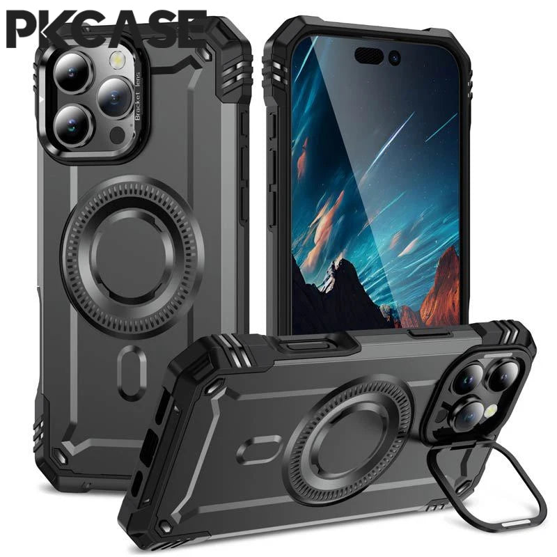 PKCASE Military Shockproof Bracket Case For iPhone 17 Air 16 15 14 Plus Pro Max For Magsafe Magnetic Armor Cover