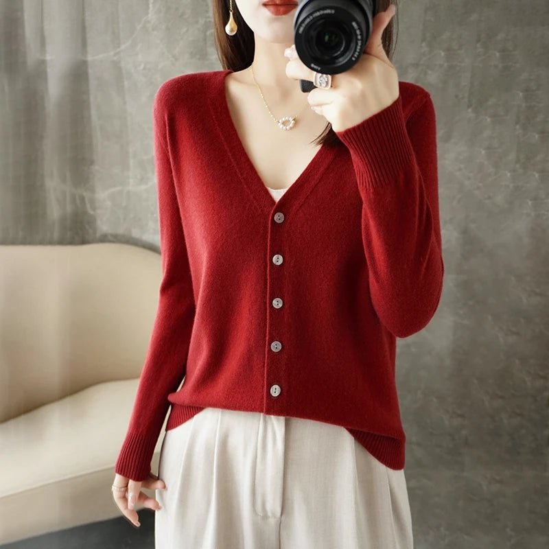 2024 New V-Neck Temperament Small Fragrant Wind Women Loose Sweater Sweater All Sweater Coat Special Offer Cardigan ZHI D035