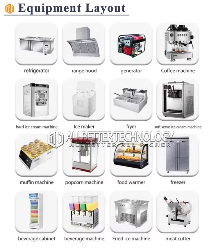 Allbetter Luxury Mobile Kitchen Trailer Fully Equipped Commercial Kitchen Fries Pizza Burger Ice Cream Food Truck Trailer