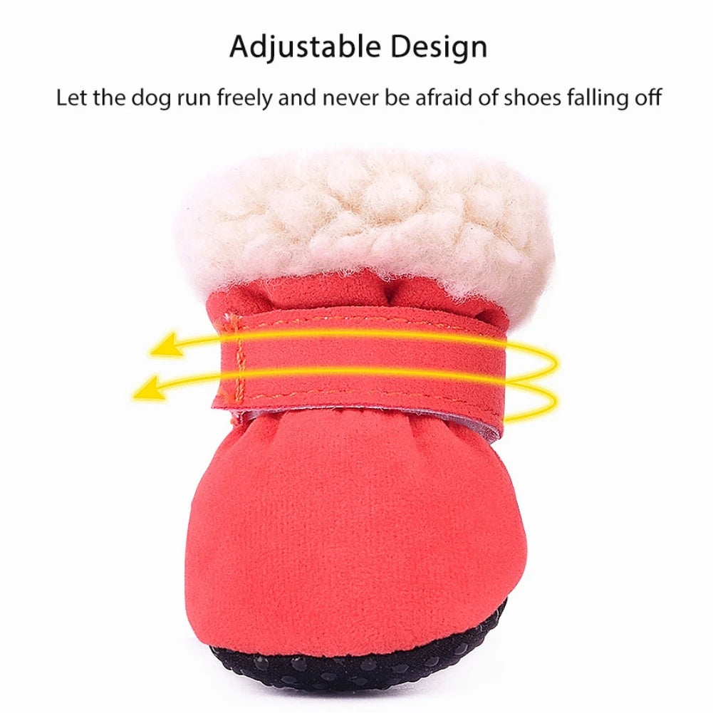 4pcs/Set Plush Dog Boots – Warm Autumn & Winter Pet Shoes
