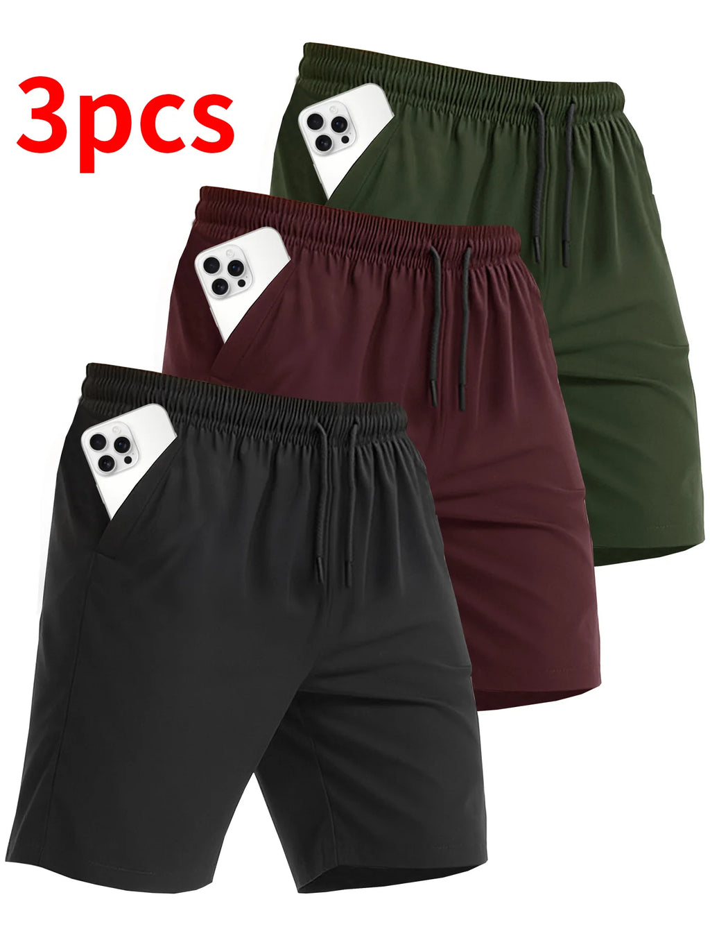 3-Piece Men's Regular Fit Solid Color Drawstring Waist Sports Pants, Summer Casual Pocket Design Pants, Men's Daily Wear Shorts, Yoga Training Pants, Casual Sports Pants, Jogging Pants