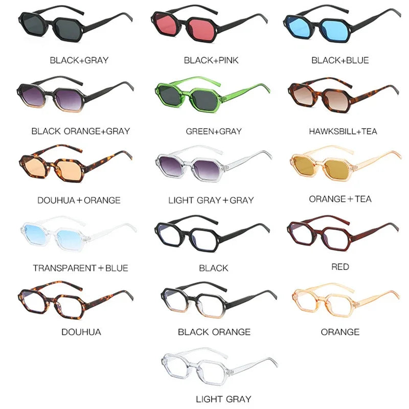 JNPCXI New Retro Small Polygon Rectangle Sunglasses Women Shades UV400 Fashion Blue Gradient Lens Men Retro Rivets Frame