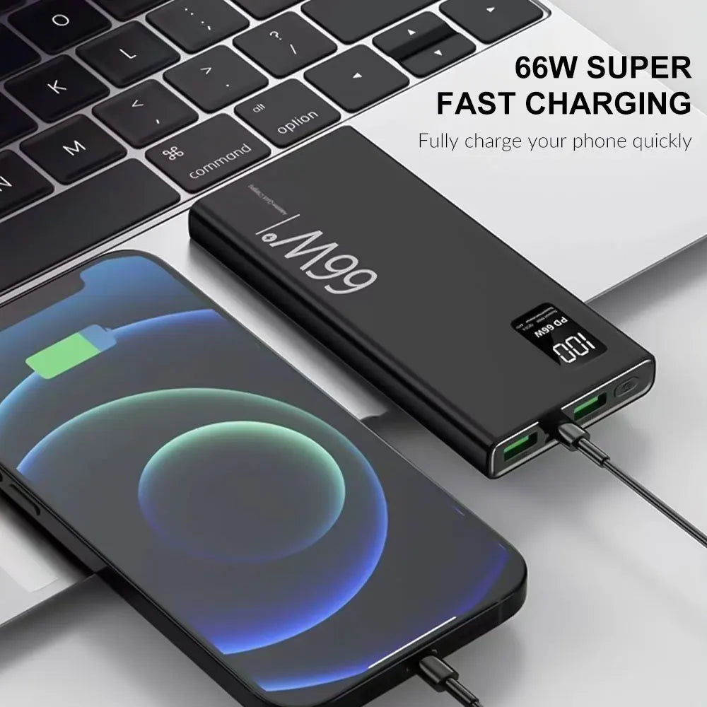 66W Super Fast Charging Power Bank 20000mAh Portable Li-Polymer Battery Dual USB PD 20W Fast Charger for Mobile Phone Black