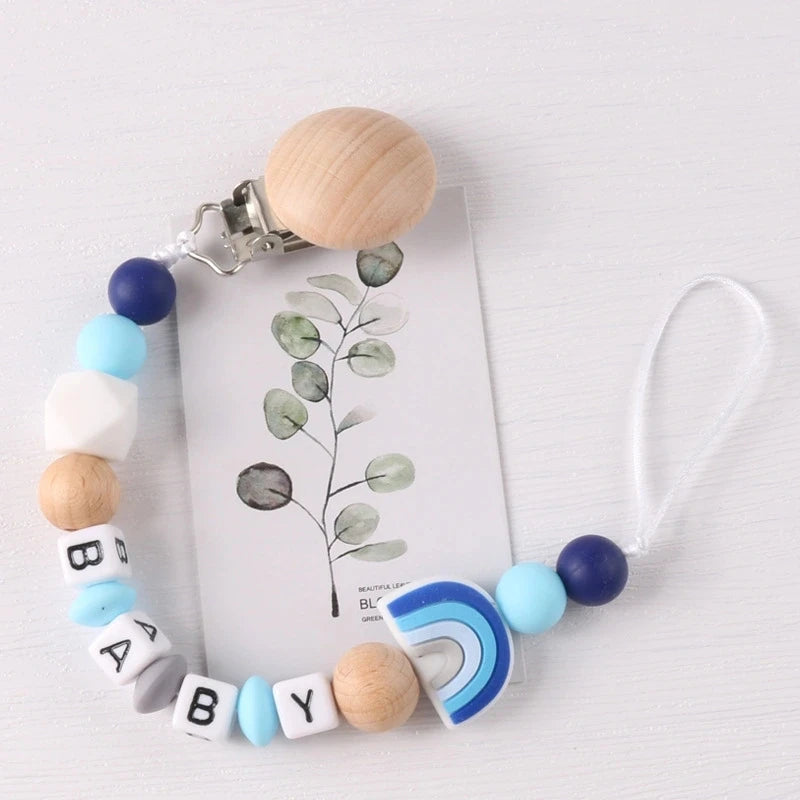 Beech Wood Clip Silicone Pacifier Chain – Baby Soother Holder & Teething Toy