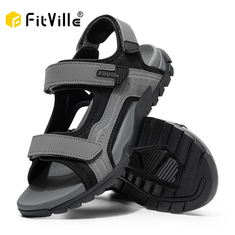 FitVille Mens Sandal Wide Toe Box Walking Athletic Sandals For Men With Arch Support Cushion Slip-Resistant Beach Sandals