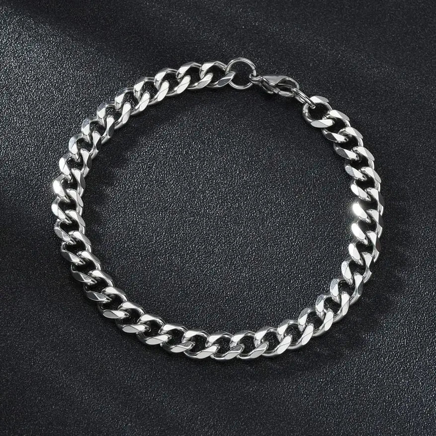 3/5/7mm Width Stainless Steel Punk Style Cuban Chain Bracelet Simple Fashion Jewelry Bracelet Gifts For Men Women 2024New Trendy