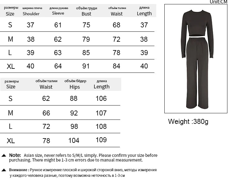 Spring New Women's T-shirt Loose Pants 2 Piece Long Sleeves O-Neck Tees Casual Slim Fashion Trouser Solid Basic Female Clothing