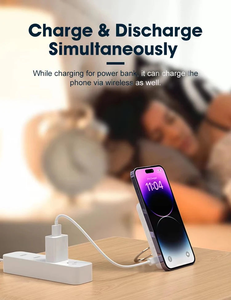Magnetic Power Bank 10000mAh Wireless Fast Charger Stand  For MagSafe Powerbank Portable External Battery For iPhone Samsung