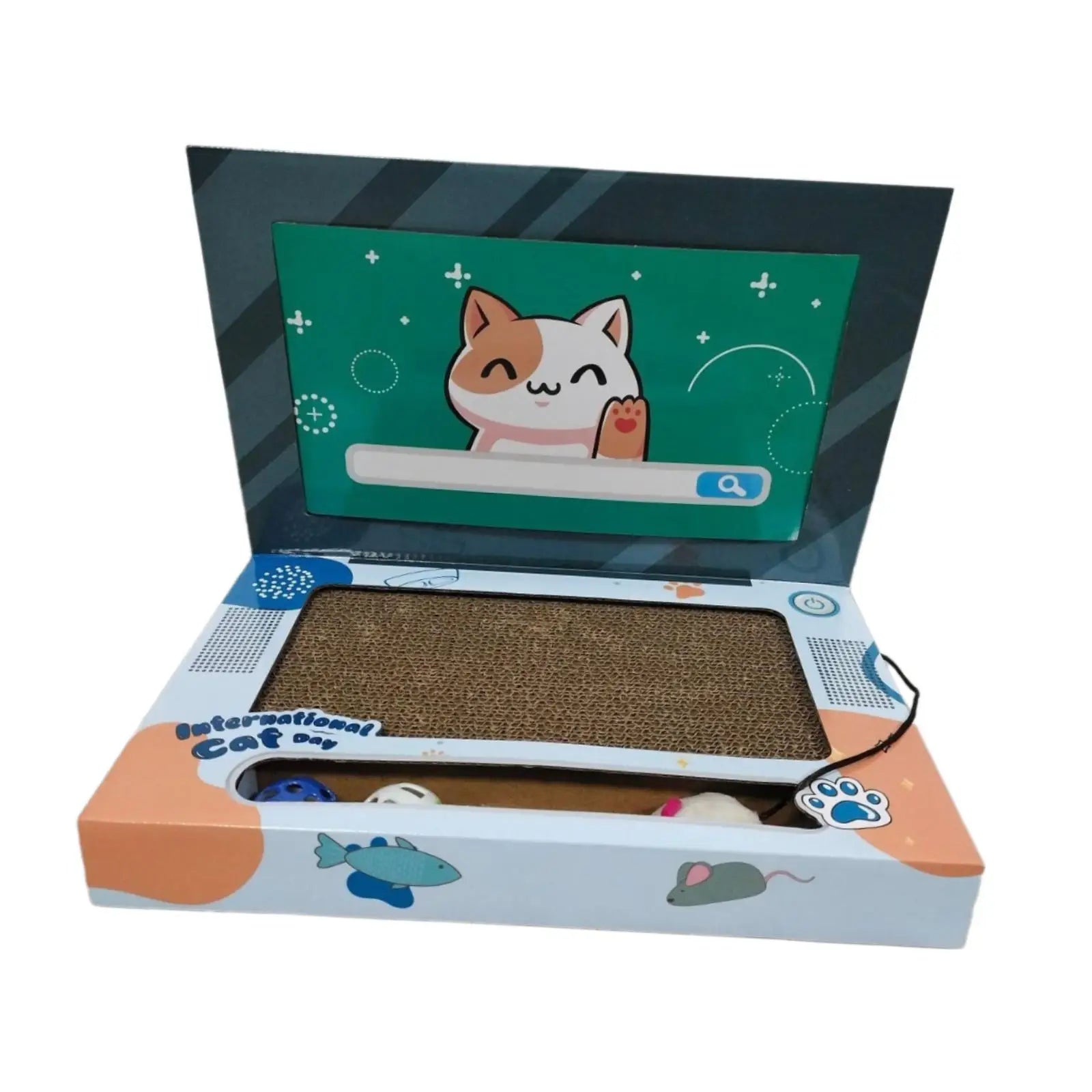 Laptop Shaped Cat Scratcher Foldable Corrugated Cat Scratching Board Cat Interactive Toy for Indoor Kitten Playing Pet Supplies