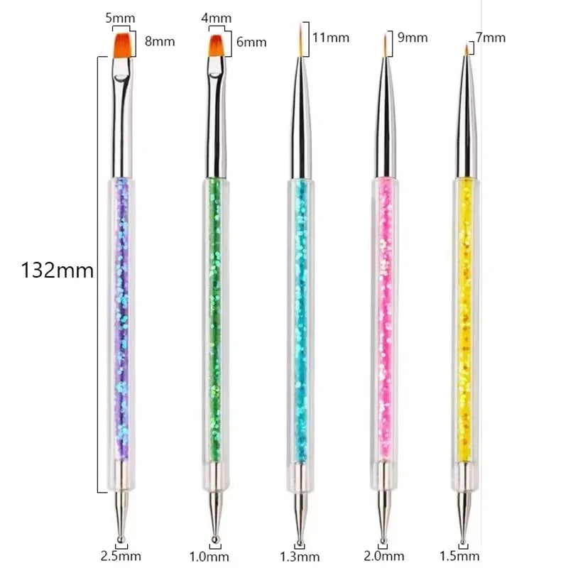 5Pc Nails Art Dotting Pen Acrylic Drawing Liner Supplies Brush Rhinestone Gems Picker UV Gel Painting Manicure Accessoires Tools
